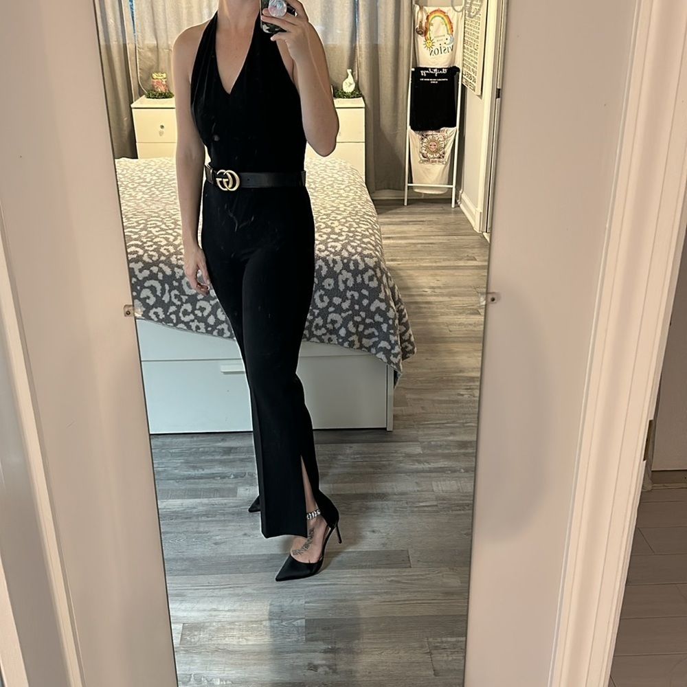 Theory Pantsuit Jumpsuit One Piece Halter Sleeveless Open Back Black Size 8 - Picture 8 of 11
